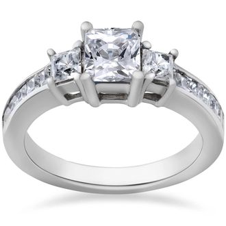 Pompeii3 Princess Cut Diamond Engagement Ring 3-Stone 1 1/2ct 14k White Gold Size Selectable