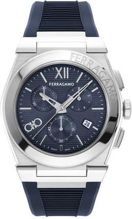 Ferragamo Vega Chronograph Silicone Strap Watch, 42mm in Stainless Steel at Nordstrom Rack