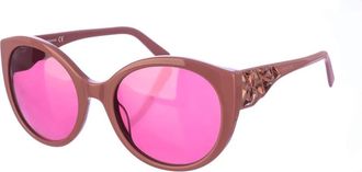 Swarovski Ronde Fuchsia Zonnebril met Kristallen Details - Dames - Zonnebrillen - Roze - ONE Size - Accessoires