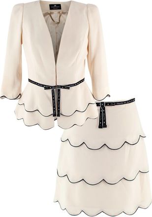 Elisabetta Franchi Cream Scalloped Blazer and Mini Skirt Suit Size XS
