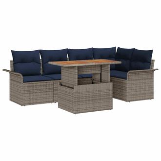 vidaXL Conjunto De Sof&aacute;s De Jard&iacute;n Con Coj&iacute;n 6 Pcs Gris Y Azul Marino Vidaxl