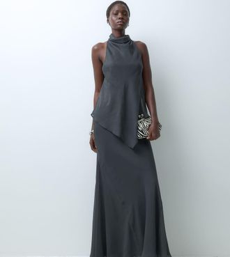Asos Tall ASOS DESIGN Tall vestito maxi a doppio strato color antracite-Nero
