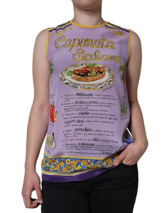 Dolce & Gabbana Womens Purple Silk Caponata Siciliana Print Tank Top