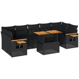 vidaXL Set Sof&aacute;s Jard&iacute;n Y Cojines 8 Pzas Rat&aacute;n Sint&eacute;tico Acacia Negro Vidaxl
