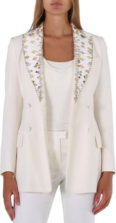 Roberto Cavalli Ladies White / Gold Mirror Snake Double Breasted Jacket, Brand Size 38 (US Size 4)