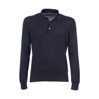 Gran Sasso V-neck Knitwear, male, Blue, Size: 4XL Slim Fit Long Sleeve Polo Shirt