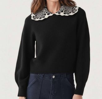 THML Clothing Amelia Contrast Lace Collar Sweater In Black/white