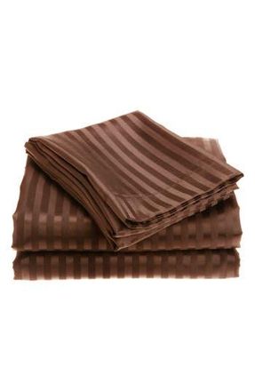 Luxury Home Dobby Stripe Bed Sheet Set in Chocolate at Nordstrom Rack, Size Queen