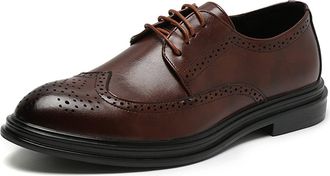 Generic Shoes Dress Oxford for Men Lace Up Derby Shoes Brogue Embossed Wing tip Round Burnished Toe Block Heel Low Top Anti-Slip Non Slip Classic(Brown,7.5 UK