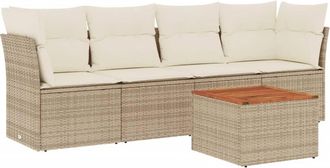 vidaXL Vidaxl - Juego De Sof&aacute;s Jard&iacute;n Con Cojines 5 Pzas Rat&aacute;n Sint&eacute;tico Beige