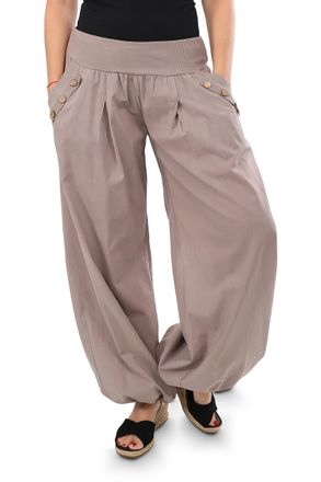 Malito more than fashion Malito 23245H Womens Baggy Trousers, Fabric Trousers for Beach and Everyday Use, Loose Leisure Trousers for Summer, Casual Aladdin Trousers, One Size,