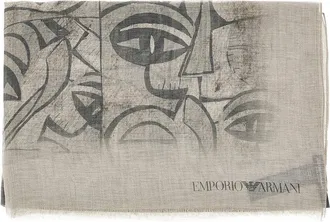 Emporio Armani Linen-blend scarf with jacquard motif Man One Size
