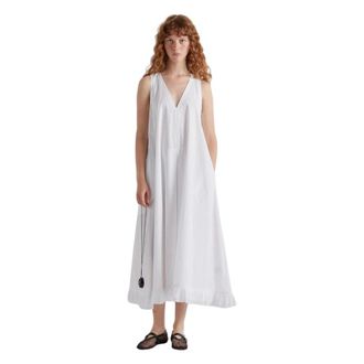 Meimeij Lange Poplin Jurk m 6ea 59 - Dames - Casual kleedjes - Wit - S - Katoen - Kleedjes