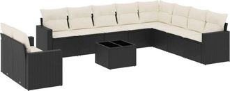 vidaXL Set De Sof&aacute;s De Jard&iacute;n 11 Pzas Y Cojines Rat&aacute;n Sint&eacute;tico Negro Vidaxl