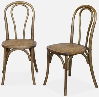 Sweeek Silla vintage de madera y ratán, set de 2