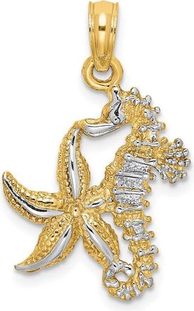 Diamond2Deal 14k Yellow Gold with White Rhodium Starfish Seahorse Charm