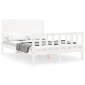 Berkfield Home Bed Frame with Headboard White 140x190 cm Solid Wood