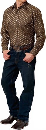 Roper Mens Button Down Long Sleeve Shirt In Brown