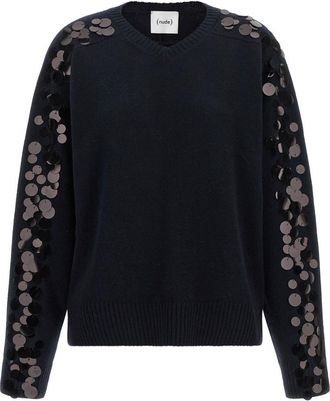 Nude Blue Embellished Crew Neck Sweater