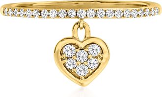RS Pure Ross-Simons Diamond Heart Charm Ring in 14kt Yellow Gold