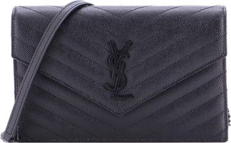 Saint Laurent Classic Monogram Wallet On Chain Matelass&eacute; Chevron Small (Authentic Pre-Loved)