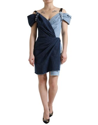 Dolce & Gabbana Blue Patchwork Two Tone Denim Mini Womens Dress