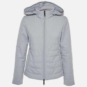 Emporio Armani Light Grey Synthetic Hooded Quilted Jackets