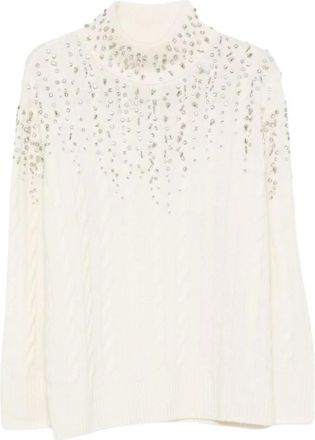 Ermanno Scervino Trui met kabelpatroon en kristalversiering - Dames - Coltruien - Wit - XS - Truien & Vesten