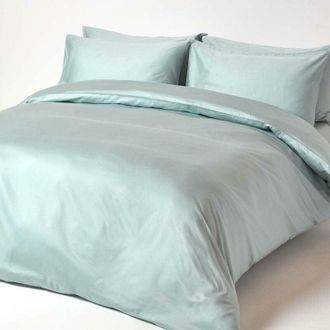 Homescapes Homescapes - Duck Egg Blue Organic Cotton Duvet Cover Set 400 Thread count, Double - Duck egg blue