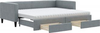 vidaXL Daybed with Trundle and Drawers Light Grey 90x190 cm Fabric vidaXL