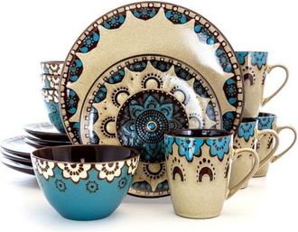 Elama Clay Heart 16 Piece Luxurious Stoneware Dinnerware with Complete Setting for 4, 16pc in Blue at Nordstrom
