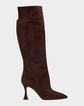 Manolo Blahnik Miralonepla Suede Knee Boots