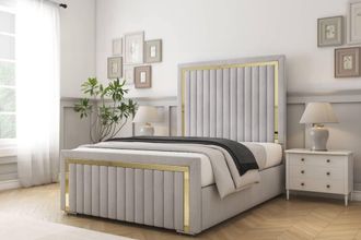 Comfort Beds Boston Gold Naples Bed Frame - 50 Upholstered Headboard in Silver | Size: Single