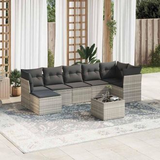 vidaXL Vidaxl - Set De Sof&aacute;s De Jard&iacute;n 8 Pzas Y Cojines Rat&aacute;n Sint&eacute;tico Gris