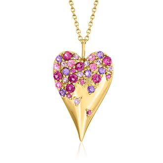 Ross-Simons Multi-Gemstone Heart Pendant Necklace in 18kt Gold Over Sterling