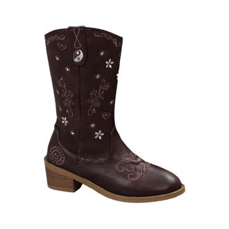 Generic Mid Calf Cowboy Boots Women, Pointed Toe Mid Heel Booties Chunky Heel Western Cowboy Boots Casual Large Size Boots Non Slip Mid Calf Boots Waterproof 