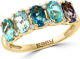 Effy 14K Yellow Gold Semiprecious Stone & Diamond Ring - 0.09ct. in Blue at Nordstrom Rack, Size 8
