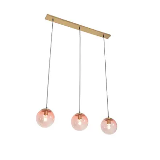 QAZQA Qazqa Art D&eacute;co L&aacute;mpara Colgante Art Deco Lat&oacute;n Con Cristal Rosa 3-luces - Pallon Vidrio /acero Alargada Adecuado Para Led Max. 3 X 40 Watt