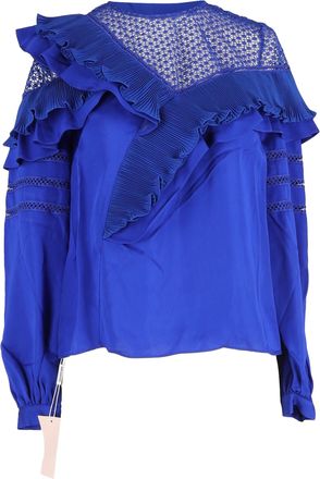 Self Portrait Ruffle Detail Blouse in Blue Polyester