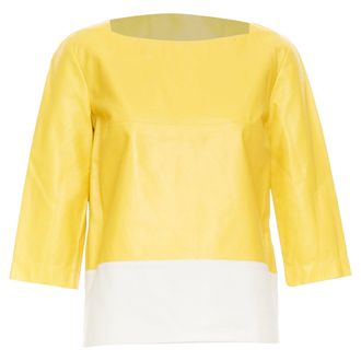 Marni 2014 yellow off-white lambskin leather colorblock boat neck top IT38 XS