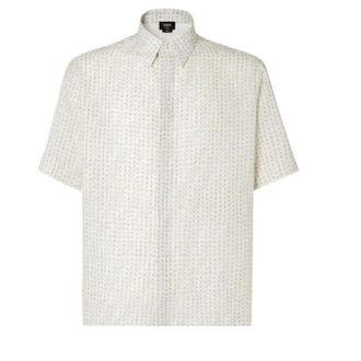 Fendi Short Sleeve Shirts, male, Beige, Size: XL FF Linen Shirt