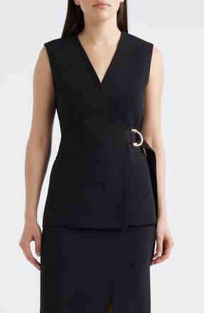 Anne Klein Longline Crepe Wrap Vest in Anne Black at Nordstrom, Size 10