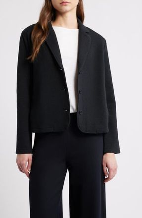 Eileen Fisher Notch Collar Organic Cotton Blend Jacket in Black at Nordstrom, Size Xx-Small