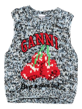 Ganni patterned knitted vest - Blue