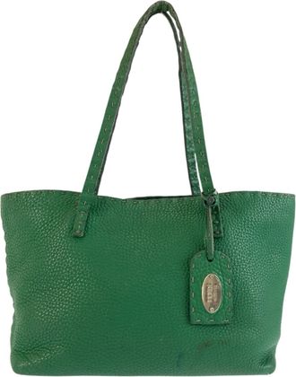 Fendi Green Leather Handbag Tote Bag (Pre-Owned)