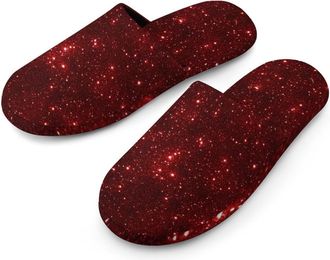 Generic Red Glittery Pattern Mens House Slippers Slip Indoor Slipper On Shoes Warm Outdoor