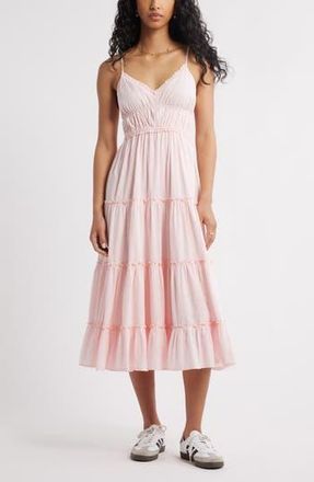 BP. Ruffle Tiered Cotton Midi Dress in Pink Balm at Nordstrom Rack, Size X-Small