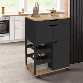 IDMarket Credenza COSY con armadietti e portabottiglie in legno e nero