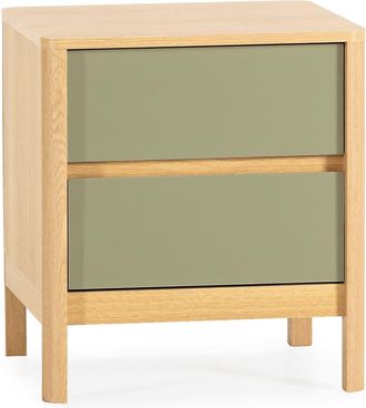 HOMN Mesita de noche 2 cajones efecto roble/verde