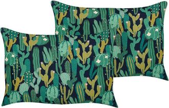 Beliani Beliani - Conjunto De 2 Cojines De Jard&iacute;n Almohada De Exterior 40 X 60 Cm Poli&eacute;ster Motivo Cactus Verde Bussana